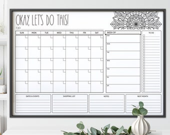 Customizable Family Command Center - Monthly Routine Planner & Wall Organizer 24x36 Mandala art. Digital Printable File for Family Planning