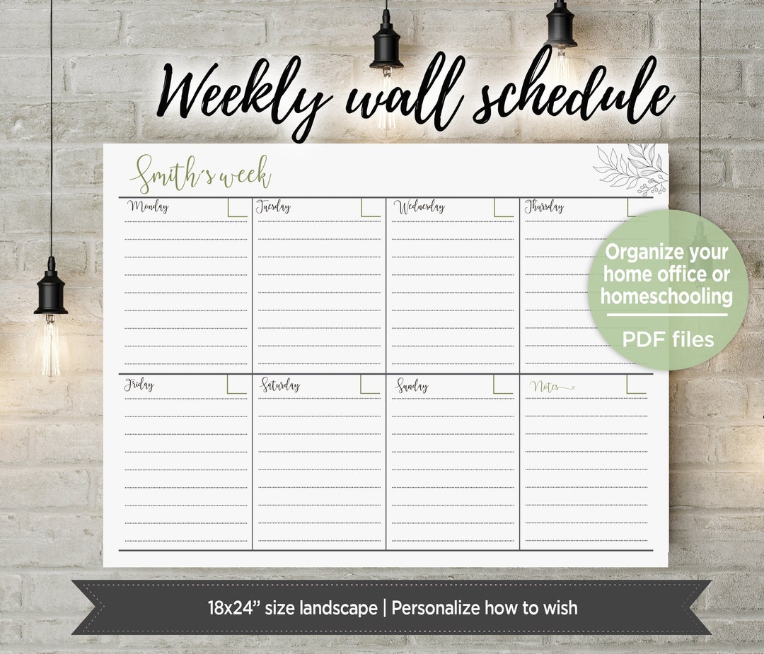 Printable Large Wall Calendar Weekly Overview Wall Week - Etsy
