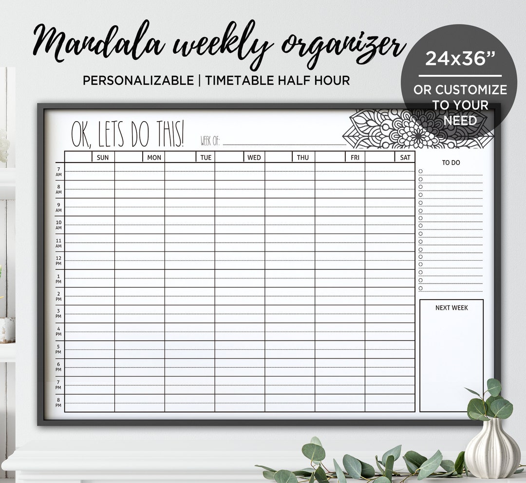 Wall Hourly Weekly Schedule Printable Zen Art Office Etsy