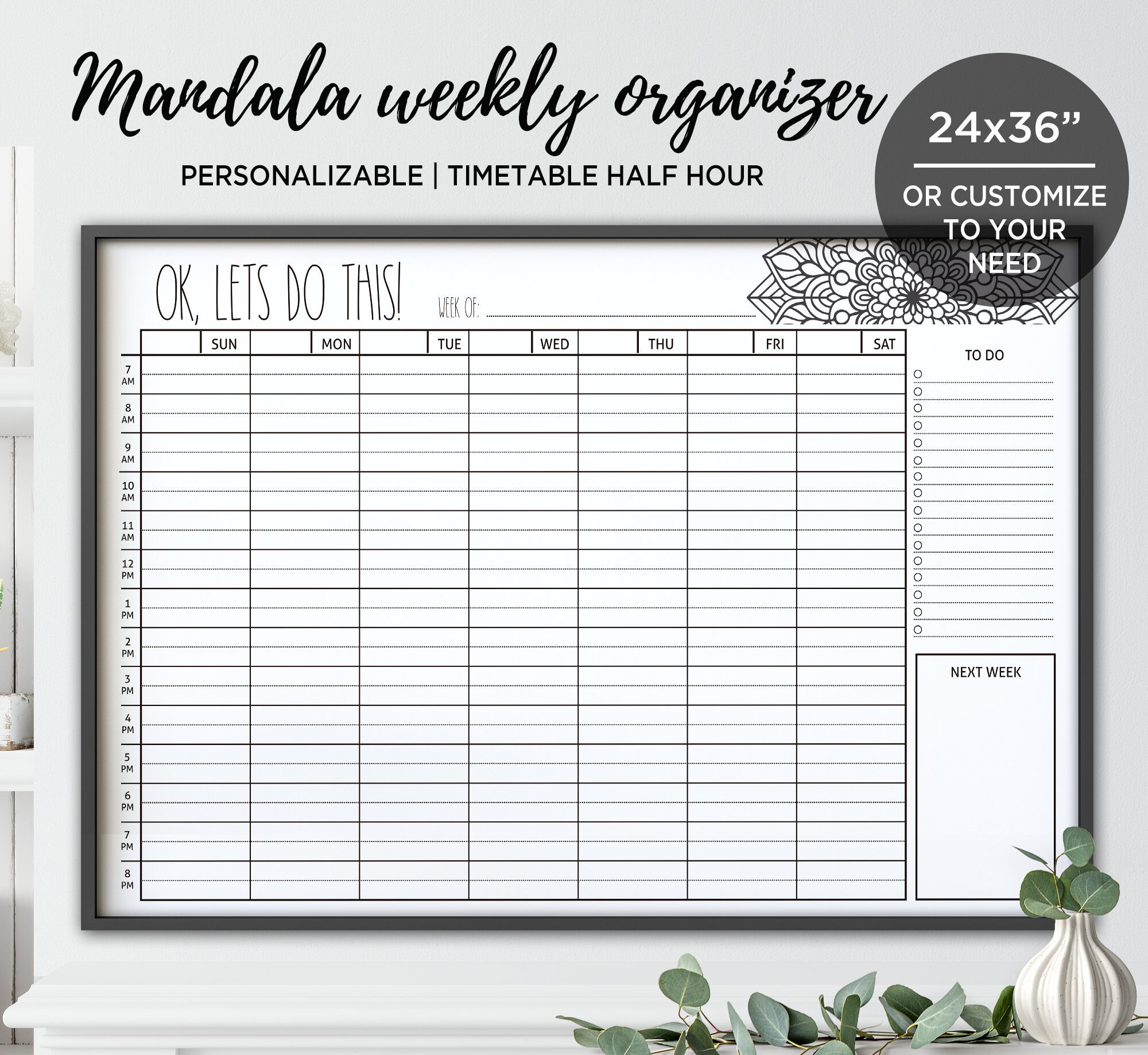 Calendars & Planners Mandala design Tasks organizer chart Customizable