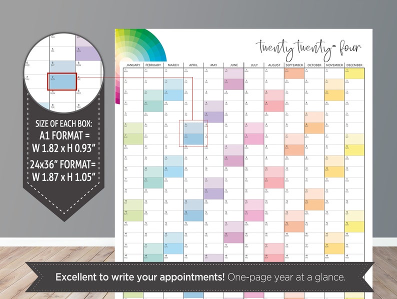 Rainbow 2024 Year Calendar Printable, Wall Planner Appointment ...