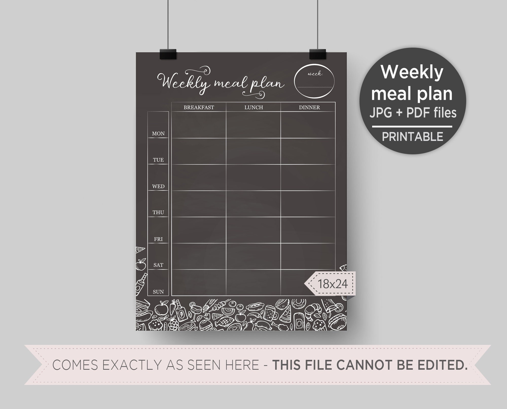 Weekly Meal Planner Chalkboard Printable/ Weekly Meal Etsy