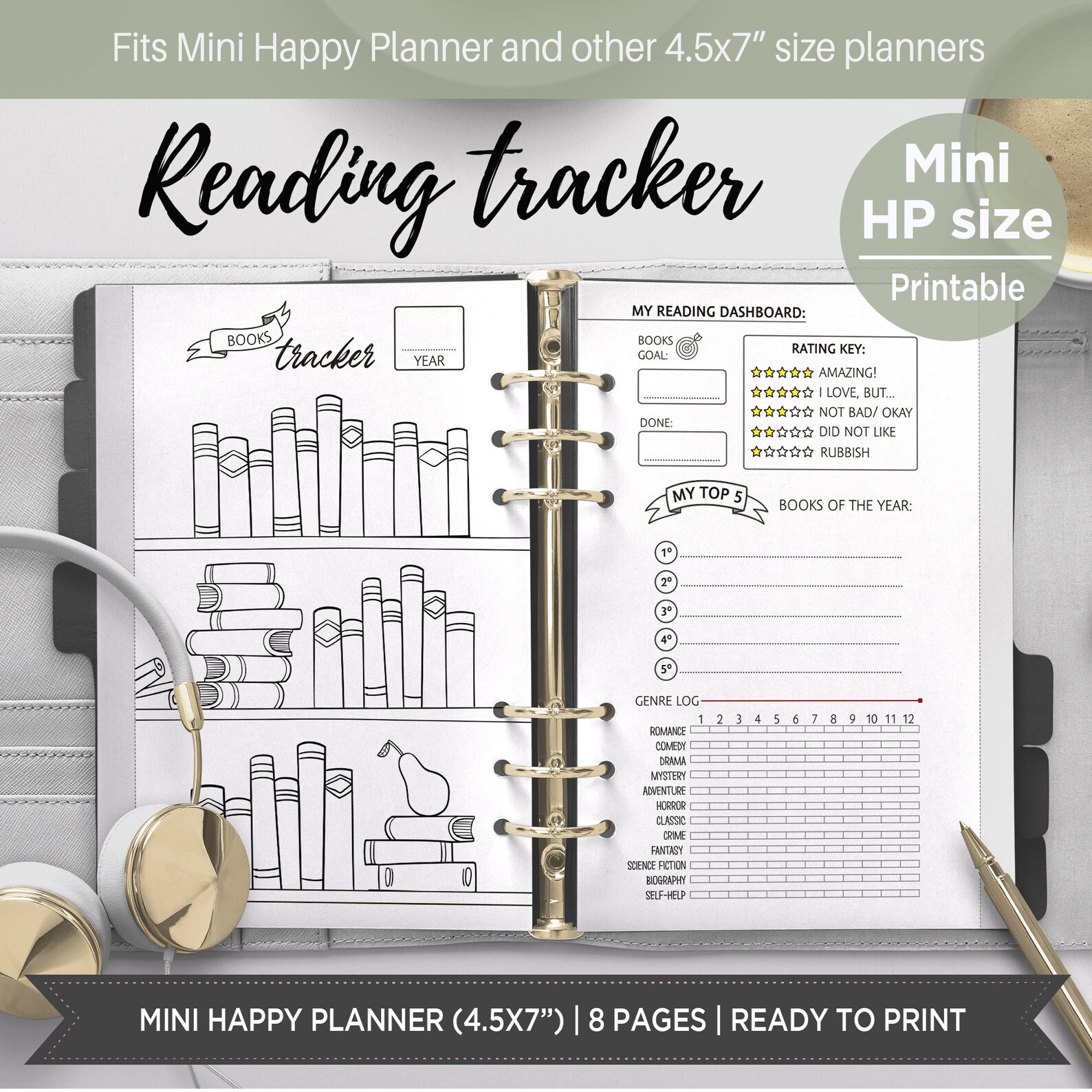 Printable reading tracker fits Mini Happy Planner/ books wish Etsy