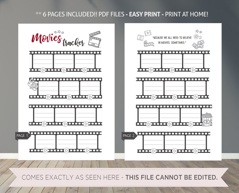 Movie Journal Printable, Movies to Watch List for Bullet Journal ...