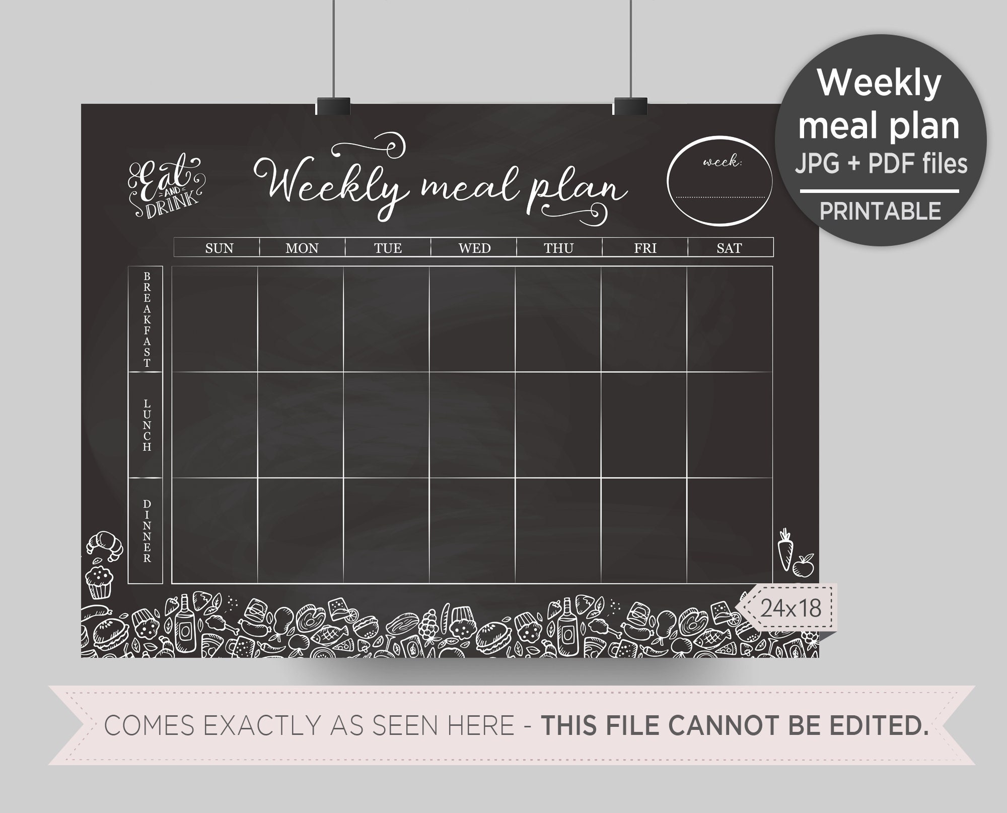 Weekly Meal Planner Chalkboard Printable/ Weekly Meal Etsy