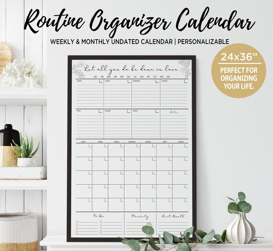 Family Wall Organizer With Monthly and Weekly, Line Art Family Wall ...