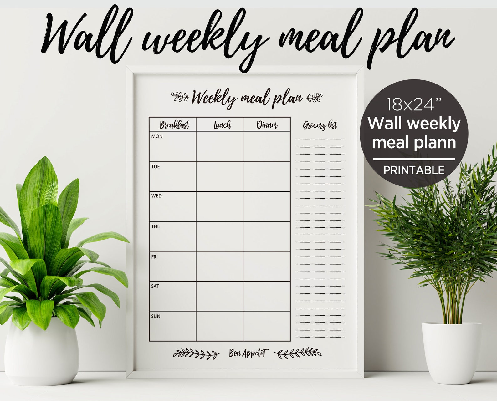 Weekly Meal Plan Printable/ Wall Meal Prep/ Menu Tracker & Etsy