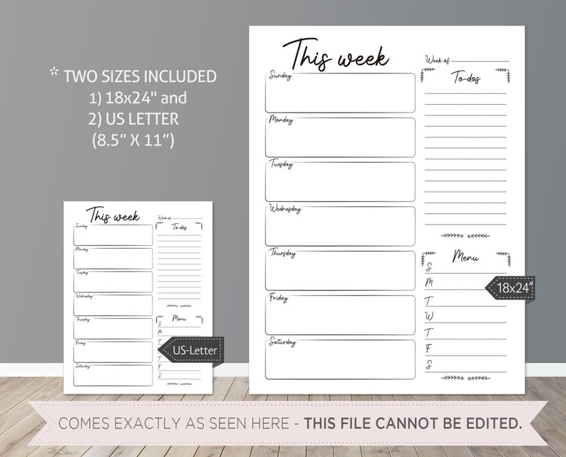 Wall Weekly Planner Schedule Printable/ Family Wall Calendar Etsy