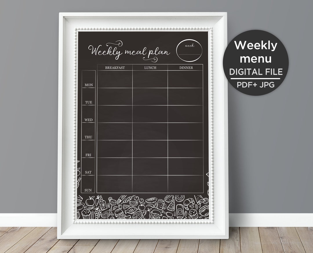Weekly Meal Planner Chalkboard Printable/ Weekly Meal Etsy