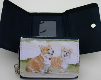 CORGI DOG charming watercolour design printed onto canvas purse wallet. Artist Sandra Coen