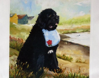 NEWFOUNDLAND DOG NOUVEAU design imprimé sur du polyester de coton. Artis Sandra Coen