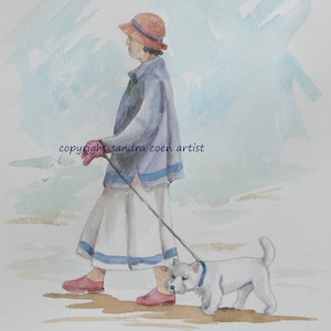 WEST HIGHLAND TERRIER dog original watercolour by artist Sandra Coen &quot;Walking the Dog&quot; series