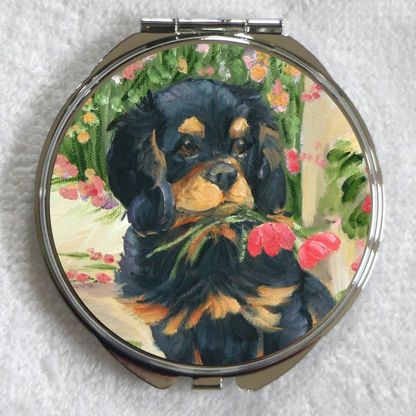 CAVALIER KING CHARLES spaniel cadeau amoureux des chiens Compact Pocket Mirror Peinture à l'huile imprimer Sandra Coen artiste