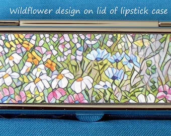 LIPSTICK HOLDER CASE cosmetic Wildflower design Handbag garden lover gift Sandra Coen artist