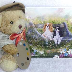 キャバリア キング チャールズ スパニエル 犬 魅力的な油絵 プリント 空白カード 記念日 誕生日 お祝い アーティスト サンドラ コーエン