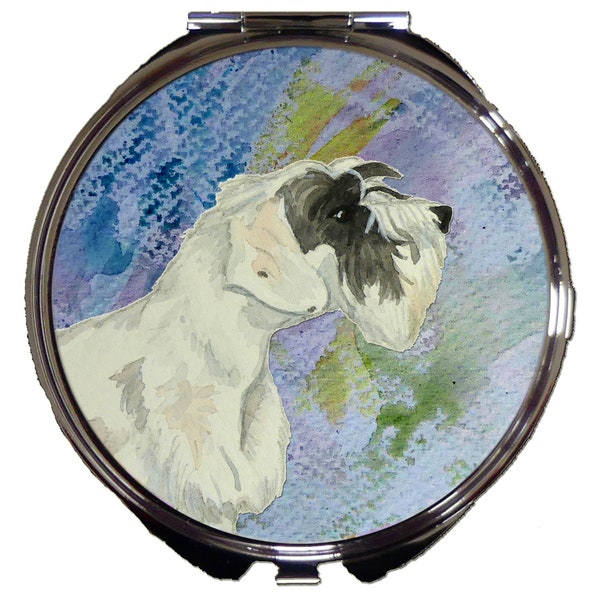 SEALYHAM TERRIER DOG lover charming watercolour design printed onto front of compact mirror. Sandra Coen artist