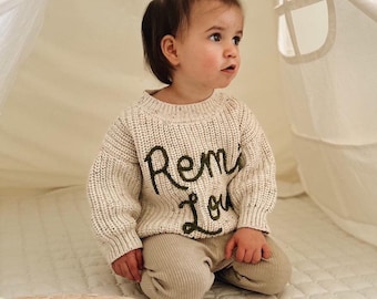 Hand Embroidered Name Sweater, Custom Baby and Toddler Knit Sweater