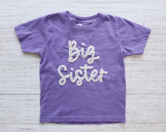 BIG SISTER TEE, Hand Embroidered Big Sister Tee Shirt, big sis, big sister tshirt, baby announcement