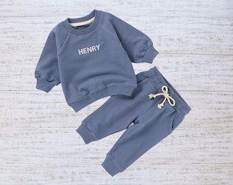 CUSTOM KIDS SWEATSUIT, Personalized Embroidered Organic Cotton Sweatshirt and Sweatpants