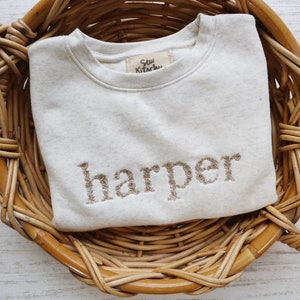 KIDS FLORAL NAME Crew + Custom Toddler and Youth Crew Neck, Personalized Embroidered Sweatshirt, Embroidery Sweatshirt