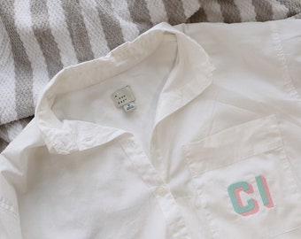 EMBROIDERED BUTTON DOWN + Custom Embroidered Initial White Button Down Cotton Shirt