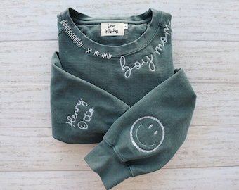 CUSTOM EMBROIDERED CREW + Custom Embroidered Crew Neck Sweatshirt, Name sweatshirt, Custom school sweatshirt