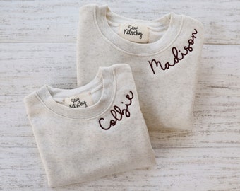 KIDS EMBROIDERED CREW + Custom Toddler and Youth Crew Neck, Personalized Embroidered Sweatshirt, Embroidery Sweatshirt, Personalized Gift