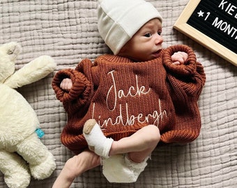 PERSONALIZED BABY + TODDLER Sweater Embroidered Baby and Toddler Knit  Sweater