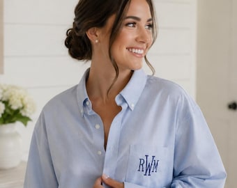 Custom Embroidered Button Down Shirt | Personalized Monogram Shirt | Oversized Button Up | Gift for Her | Everyday Classic
