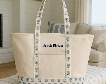 Personalized Canvas Tote, Embroidered Tote, Monogram Canvas Tote Bag, Custom Tote Bag, Preppy Boat Bag, Monogramed Beach Bag