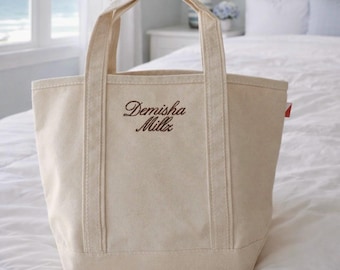 Personalized Canvas Mini Tote, Embroidered Tote, Monogram Canvas Tote Bag, Custom Tote Bag, Preppy Boat Bag, Monogramed Beach Bag