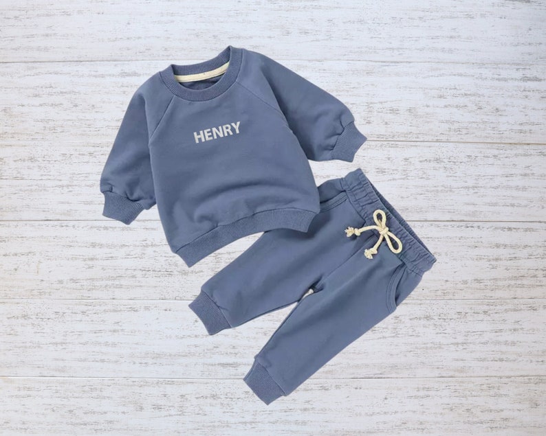 CUSTOM KIDS SWEATSUIT, Personalized Embroidered Organic Cotton Sweatshirt and Sweatpants image 1