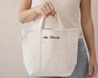 Personalized Canvas Mini Tote, Embroidered Tote, Monogram Canvas Tote Bag, Custom Tote Bag, Preppy Boat Bag, Monogramed Beach Bag