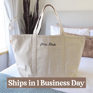 RUSH Personalized Canvas Tote - Ships in 1 Business Day, Embroidered Tote, Monogram Canvas Tote Bag,