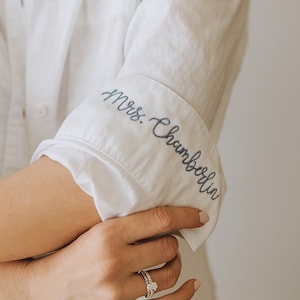 EMBROIDERED BUTTON DOWN + Custom Embroidered Oversized White Button Down Boyfriend Cotton Shirt