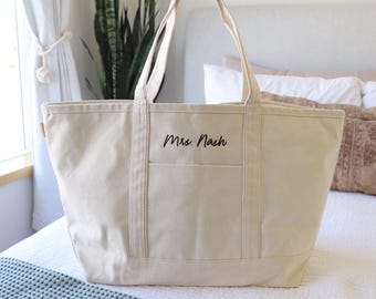 Personalized Canvas Tote, Embroidered Tote, Monogram Canvas Tote Bag, Custom Tote Bag, Preppy Boat Bag, Monogramed Beach Bag