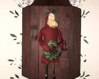 Mini Primitive Handmade Santa Ornament  - Christmas Decoration