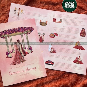 DIGITAL Indian Wedding Order of Service, Illustrated Hindu Ceremony Program. Canva Download