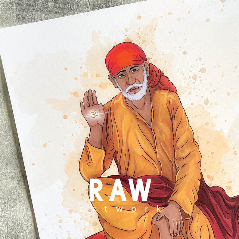 Yellow Baba Sai Baba Colorful Art Print: Abstract Hindu God Wall Decor - Etsy
