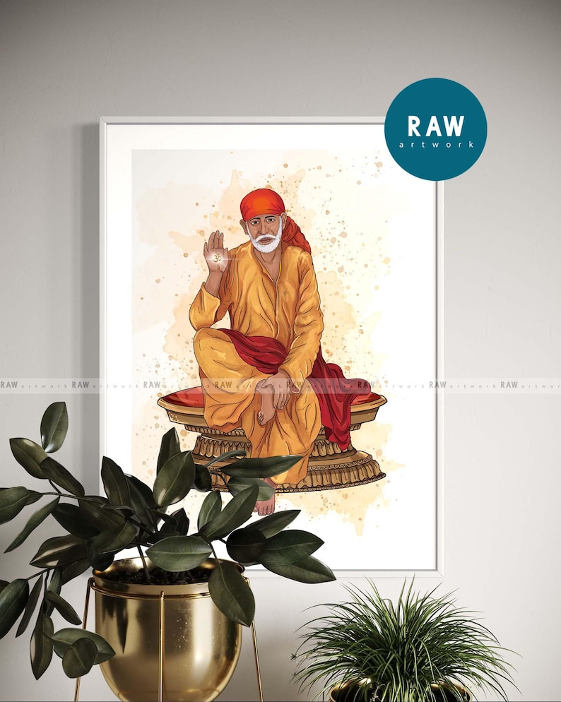 Yellow Baba Sai Baba Colorful Art Print: Abstract Hindu God Wall Decor - Etsy