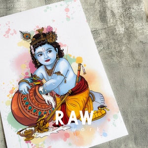 Krishna Artwork, Hindu God, Baby Krishna Colourful, Krishna WallArt, Hindu Painting, Abstract Krishna, Abstract Hindu God image 1