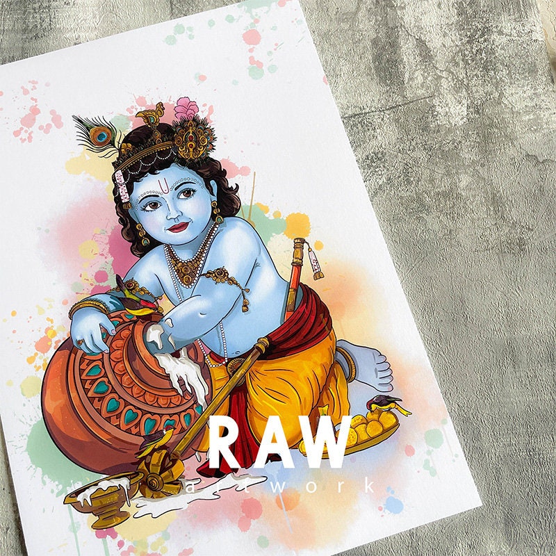 Krishna Artwork Hindu God Baby Krishna Colourful Krishna - Etsy New Zealand