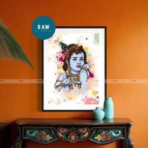Krishna Artwork, Hindu God, Krishna Colourful, Krishna WallArt, Hindu Christmas Gift, Hindu Painting, Diwali Gift, Abstract Hindu God