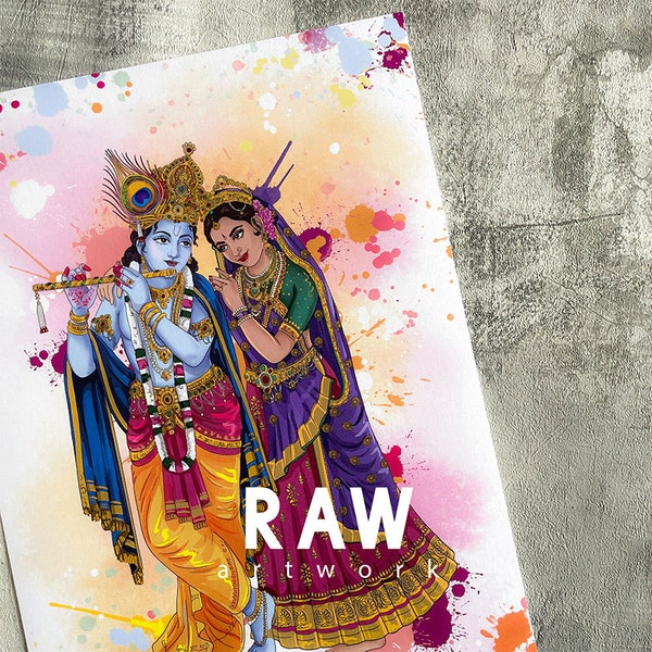 Radha Krishna Artwork, Hindu Christmas Gift, Radha Krishna Colourful, Krishna WallArt, Krishna Rainbow, Abstract Krishna, Abstract Hindu God