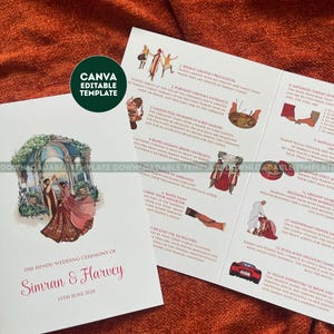 DIGITAL Destination Wedding Indian Order of Service, Illustrated Hindu Ceremony Program. Canva Download