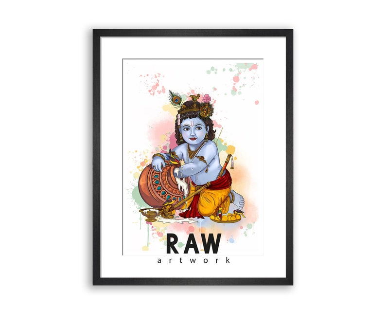 Krishna Artwork, Hindu God, Baby Krishna Colourful, Krishna WallArt, Hindu Painting, Abstract Krishna, Abstract Hindu God image 2