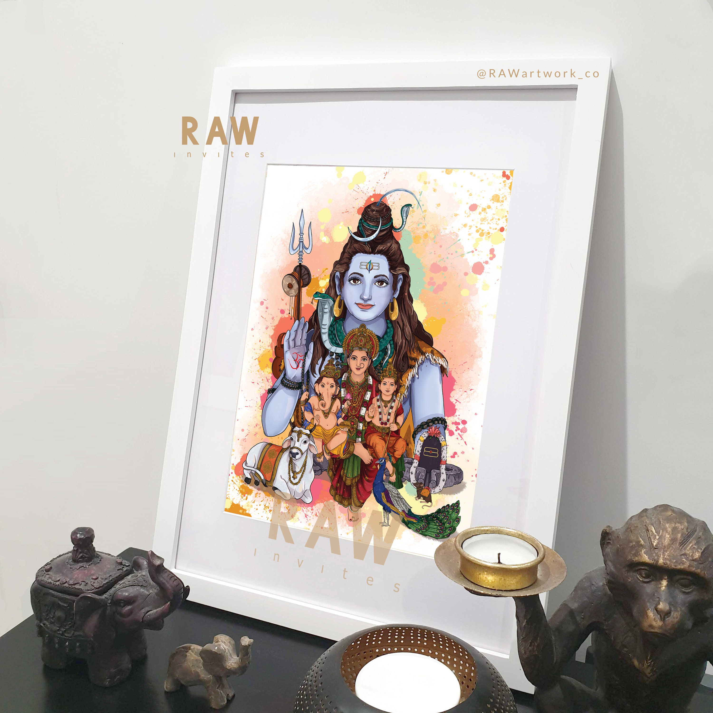 Lord Shiva Family Artwork Hindu Gift Shiva Cream Colourful Etsy