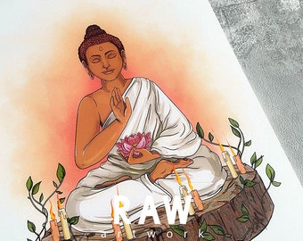 Buddha Art Print: Boho Yoga Meditation Home Decor