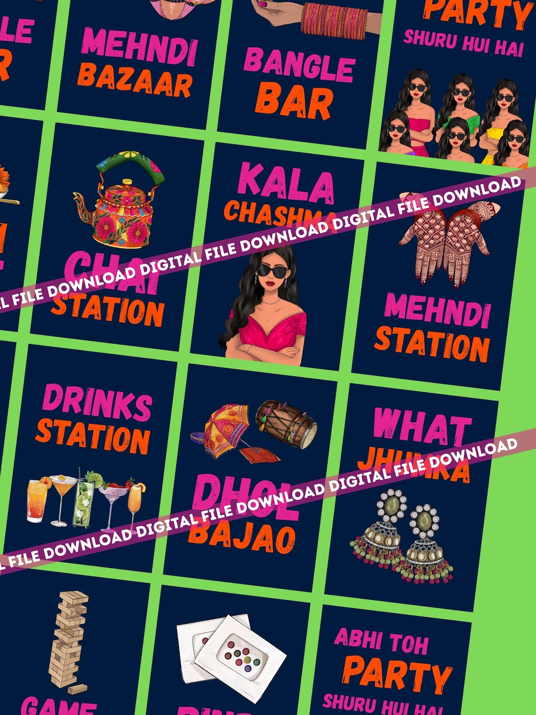 Digital 16 Mehndi Signs Bundle Props, Indian Bazaar Sign, Jhumka, Kala ...