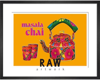 Masala Chai Artwork, Tea drinker artwork, Tea pot artwork, India tea artwork, Tea Pop Art